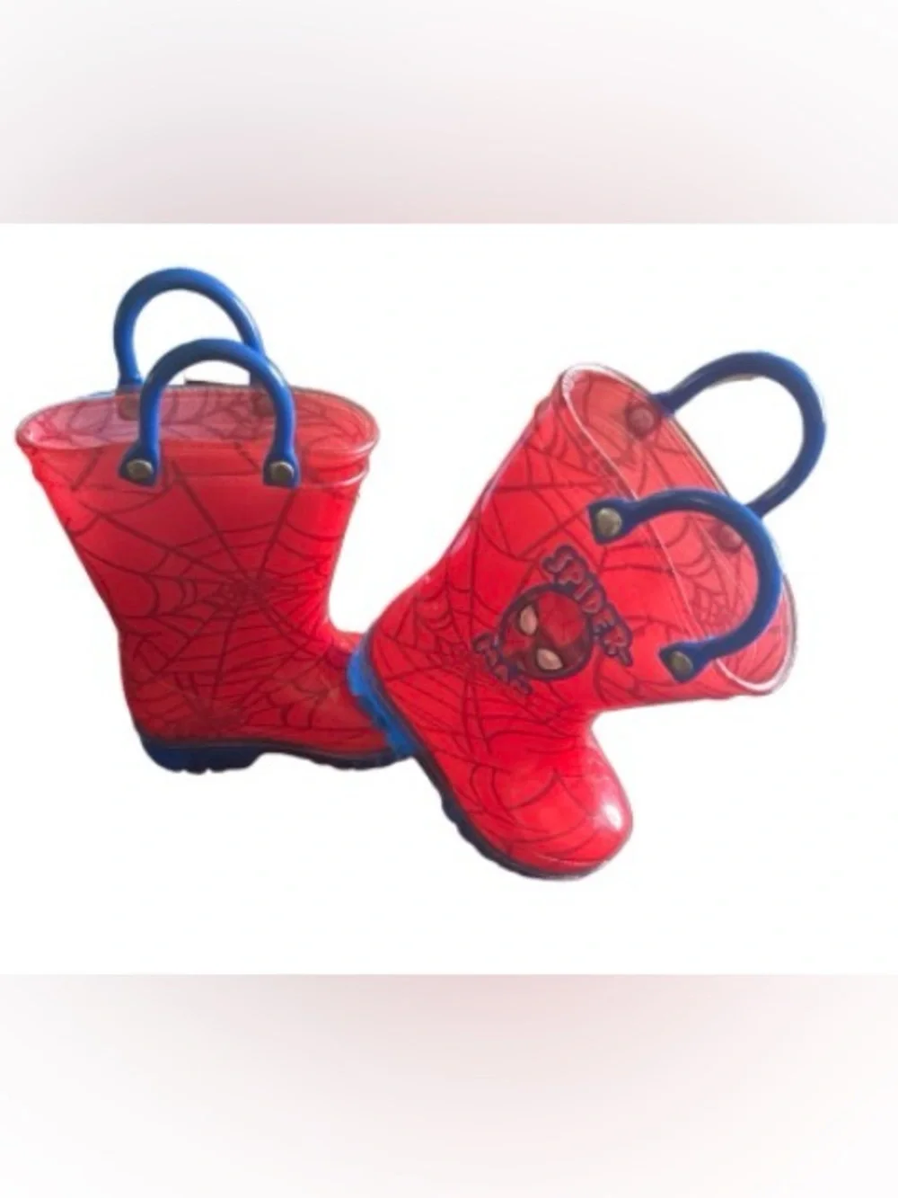Spider-Man light up Red Kids Rain Boots with Blue Handles